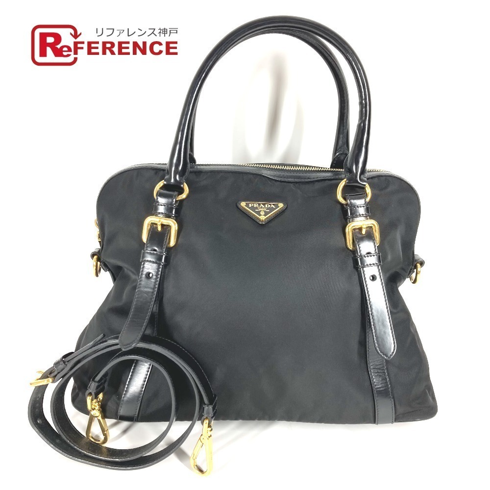 Prada Handbag Tote Bag Triangle Logo Plat Crossbody Shoulder Bag Black